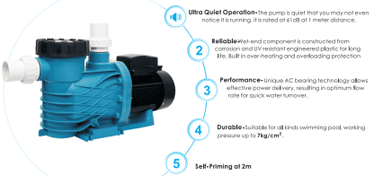Deep Blue Swimming Pool Pump 1.0HP 220V/50Hz with 2" Connection - Image 17