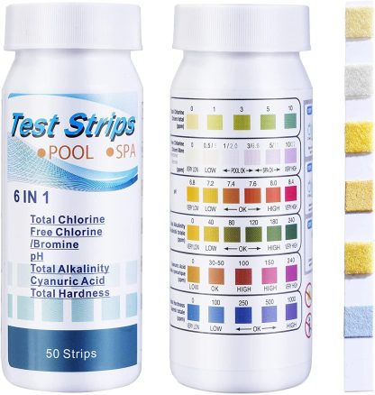 Deep Blue Pro 6-in-1 Pool Test Strips (Total Chlorine, Free Chlorine, PH, Water Hardness, Cyanuric acid, Total Alkalinity)