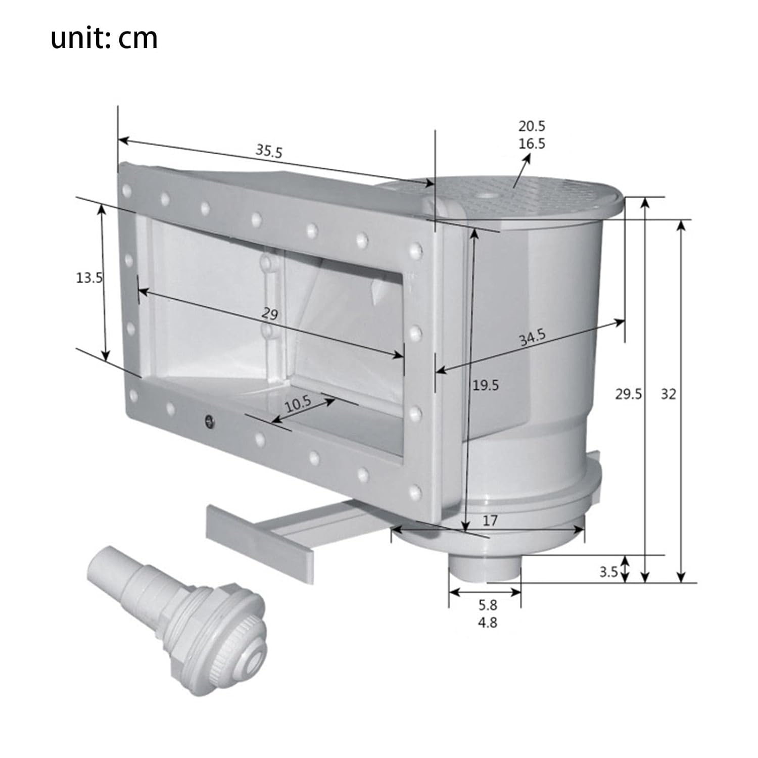 Deep Blue Wide Mouth Thru-Wall Skimmer with Flange Screw & Winter Cover - ABS