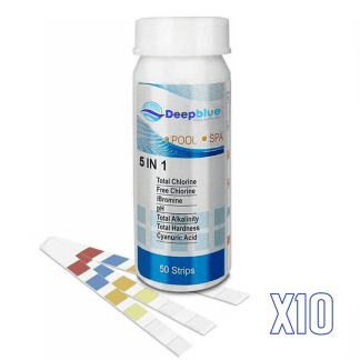 Deep Blue Pro - 10 Pack of 50 strips 5-Way Chlorine Test Strips 500 Strips Bulk Trade Chlorine PH TA Bromine hardness