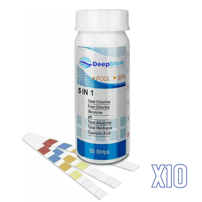 Deep Blue Pro - 10 Pack of 50 strips 5-Way Chlorine Test Strips 500 Strips Bulk Trade Chlorine PH TA Bromine hardness