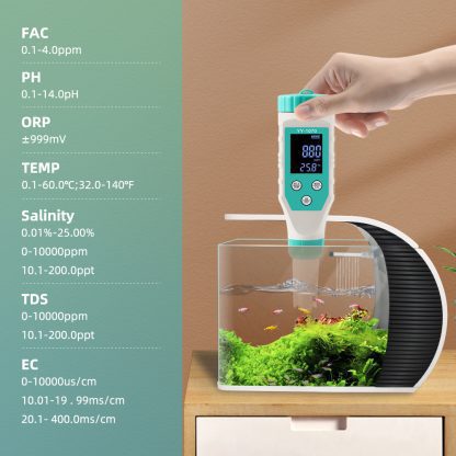 7-in-1 Digital Water Quality Tester with pH, Chlorine, Salinity, ORP, EC, FAC and Temperature Measurements - Image 11
