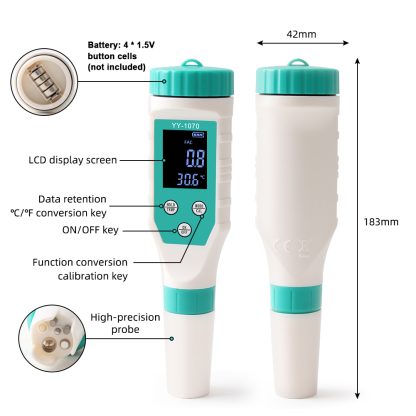 7-in-1 Digital Water Quality Tester with pH, Chlorine, Salinity, ORP, EC, FAC and Temperature Measurements - Image 3