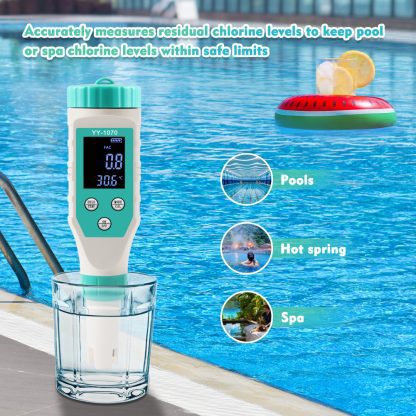 7-in-1 Digital Water Quality Tester with pH, Chlorine, Salinity, ORP, EC, FAC and Temperature Measurements - Image 9